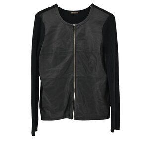 J McLaughlin - Black Leather Jacket with Knit Sleeves